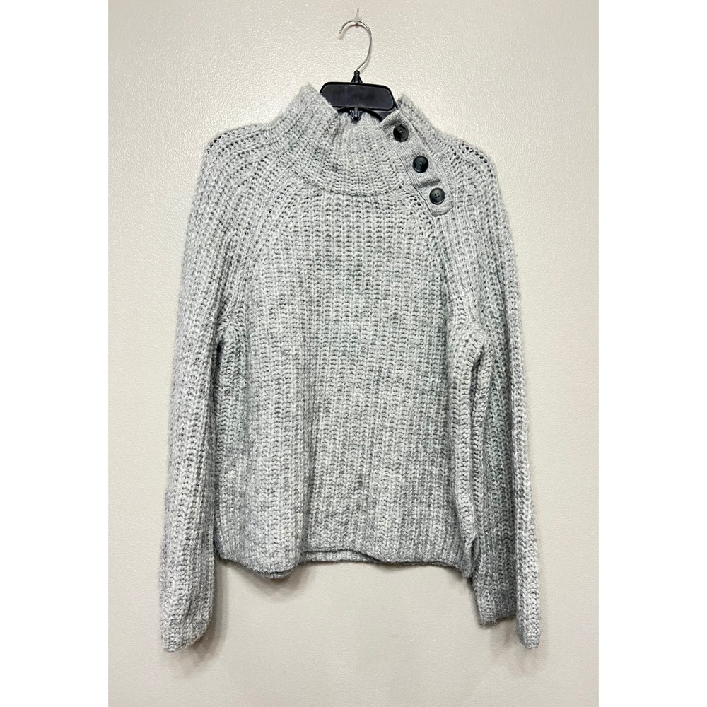 Banana Republic Womens Gray Button Mock Neck Chunky Knit Wool Blend Sweater M